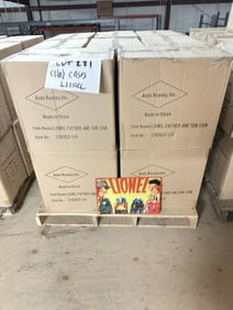 (16) cases LIONEL TRAINS tin embossed signs, (42) in a case, they measure 10.5"x 15", total signs