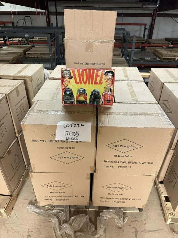 (17) cases LIONEL TRAINS tin embossed signs, (42) in a case, they measure 10.5"x 15", total signs (1 of 2)