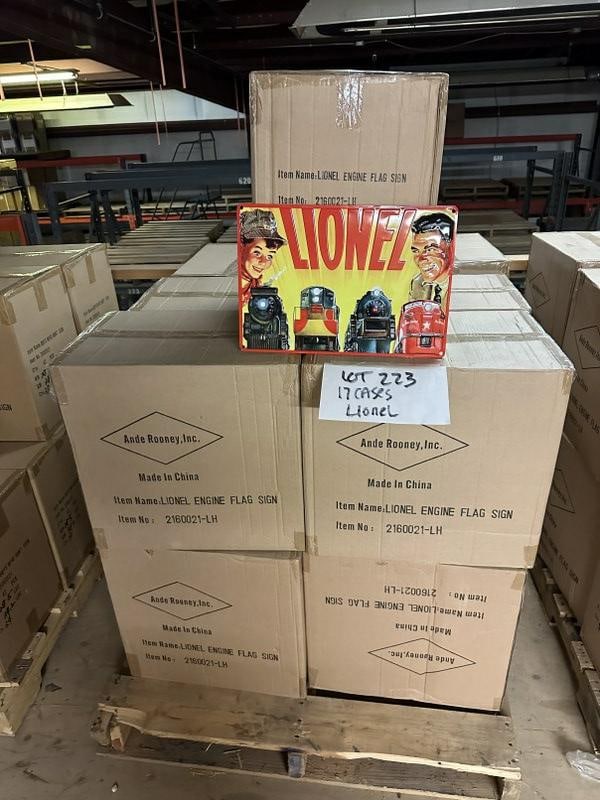 (17) cases LIONEL TRAINS tin embossed signs, (42) in a case, they measure 10.5"x 15", total signs (1 of 2)