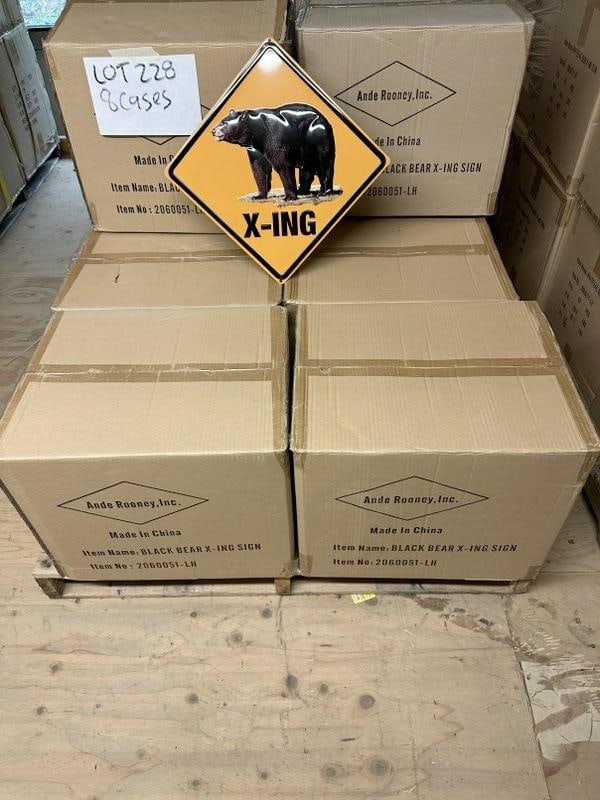 (8) cases (336 signs ) BLACK BEAR CROSSING tin embossed signs….measure 18" x 18". (1 of 1)