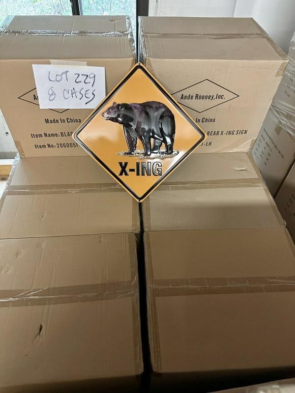 (8) cases (336 signs ) BLACK BEAR CROSSING tin embossed signs….measure 18" x 18". (1 of 1)