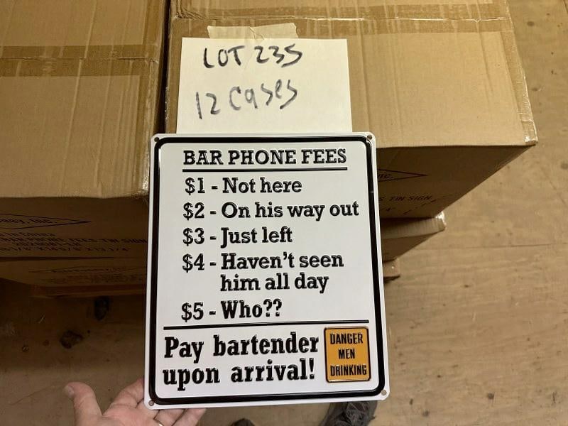 (12) cases tin embossed BAR PHONE signs - (42) in a case, total 504 pieces…..they measure 12.5" x (1 of 1)
