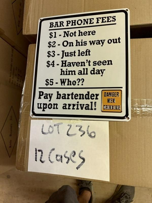 (12) cases tin embossed BAR PHONE signs - (42) in a case, total 504 pieces…..they measure 12.5" x (1 of 1)