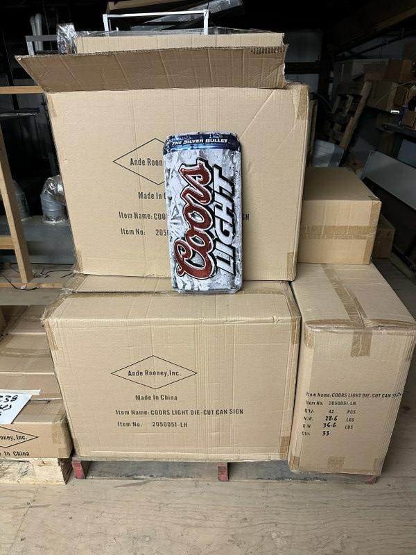 (8) cases COORS SILVER BULLET tin embossed signs, (42) in a case, 420 total signs. They measure (1 of 2)