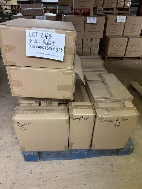 Big misc. pallet of tin embossed signs, includes DON'T TOUCH TOOLS, GAYCOCK, LIONEL, PONTIAC, ETC. (1 of 1)