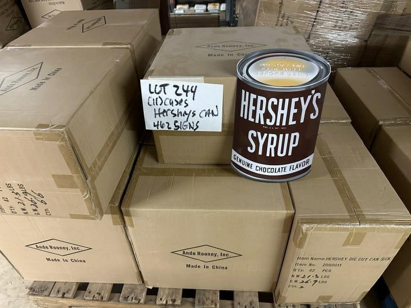 (462) tin embossed signs ( 11 cases with (42) in a case ), HERSHEY'S tin emossed can, measures 15.5" (1 of 1)