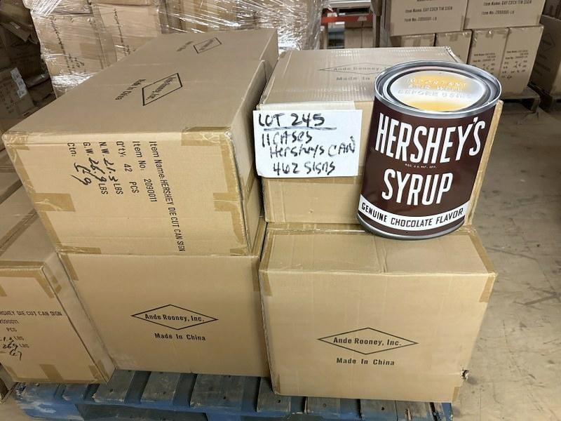(462) tin embossed signs ( 11 cases with (42) in a case ), HERSHEY'S tin emossed can, measures 15.5" (1 of 1)