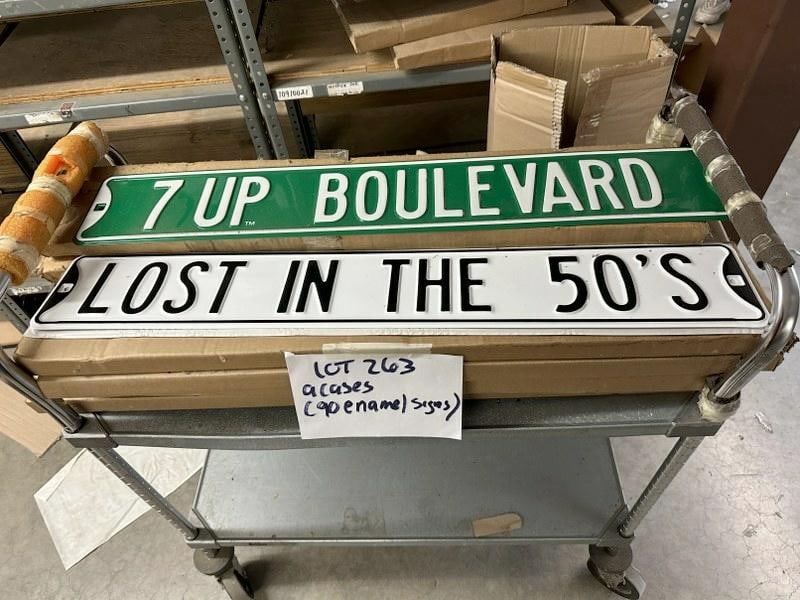 (9) cases- 90 enamel street signs, (7) cases LOST IN THE 50'S & (2) cases 7up, they measure 6" x (1 of 1)