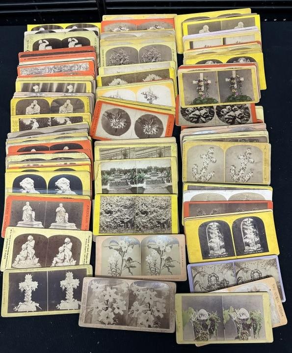 157 stereoviews, including flowers, fruit, memorials and statuary.: 157 stereoviews, including flowers, fruit, memorials and statuary.
