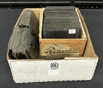 Box of Lantern Slides and glass negatives and some film negatives.