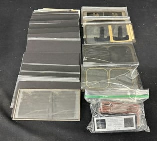 23 full sized glass stereoviews plus 15 stereoviews of slides, plus 4 glass negatives.