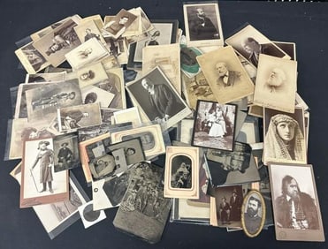 Photography mixed lot to include tintypes, cabinet cards, cdv's, over 130 pieces, aso some signed