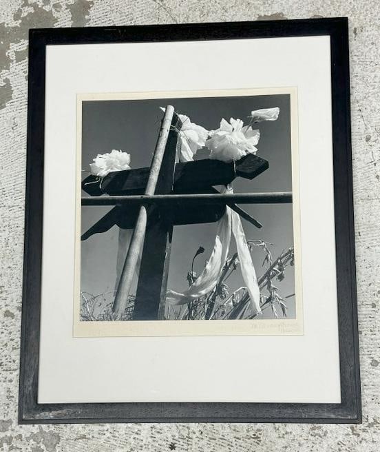 Manuel Alvarez Bravo (1902-2002 ) b & w photograph, still life with cross & flowers, photograph (1 of 3)