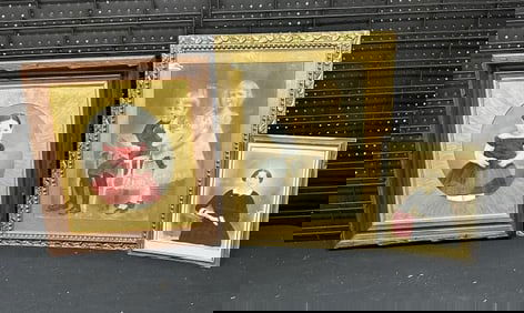 (3) handcolored-tinted photographs, including young girl in red dress in Victorian frame ( frame