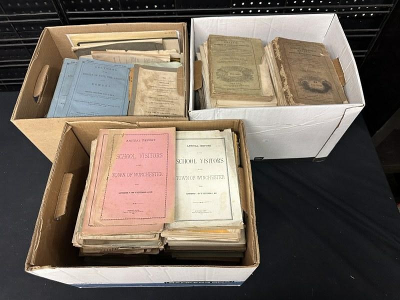 (3) boxes mostly 19th c pamphlets and booklets, mixed material, good lot for dealer to sort out….a (1 of 8)