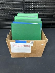 PHILIPPINES box of stamp album binders, just as we found them, good lot for dealer to sort out…