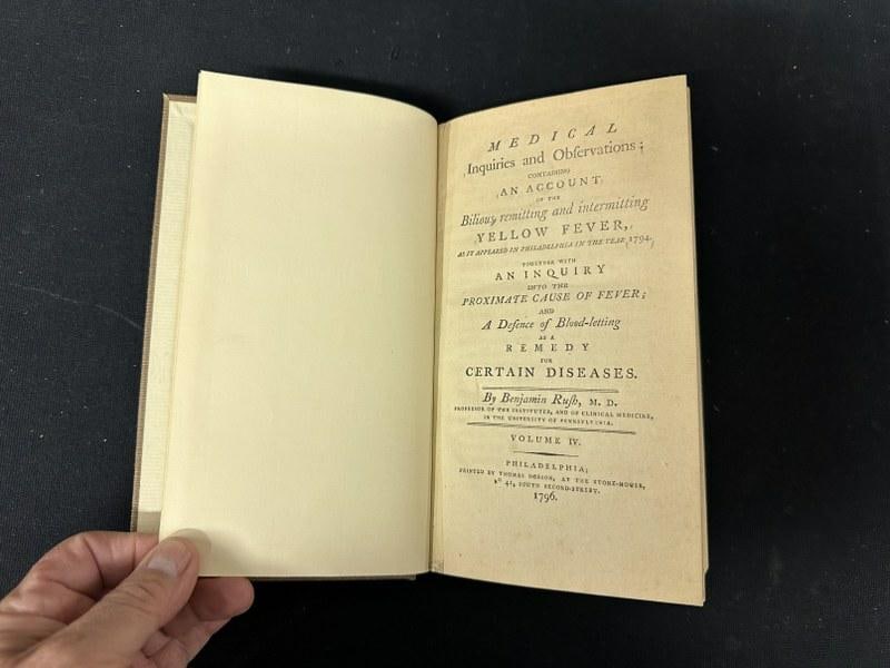 Rush's Medical Inquiries and Observations, volume (4), rebound, Published 1796, on YELLOW FEVER,: Rush's Medical Inquiries and Observations, volume (4), rebound, Published 1796, on YELLOW FEVER, etc. Very nice condition, and nicely rebound.