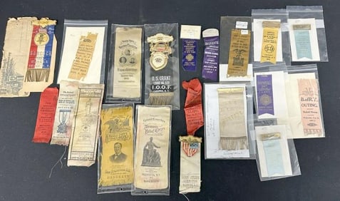 Nice lot GAR ribbons, some Fireman ribbons, and related, nice lot to sort out for dealer or