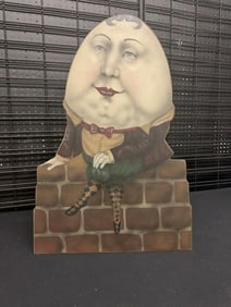 BONNIE BARRETT & J BULLER original Humpty Dumpty painting, with counter top stand on back, signed