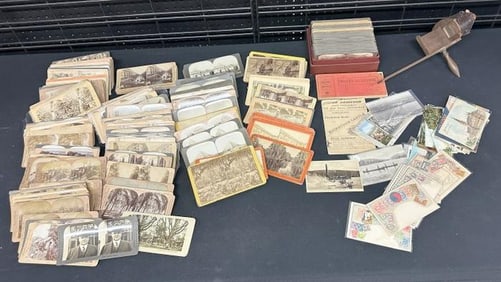 STEREOVIEWS - (314) misc. stereoviews, misc. postcards, stereo viewer without the slide bar..