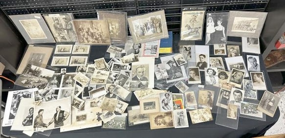 Big lot early photographs, some postcards, celebrity related material, and other photography. Some