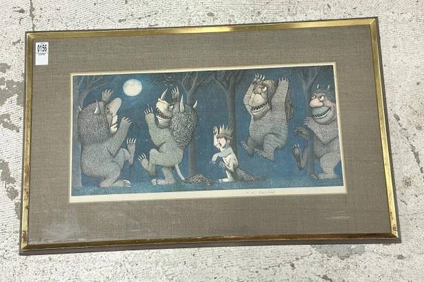 MAURICE SENDAK signed original color print ( Where The Wild Things Are: Howling at the Moon, 1971. (1 of 4)