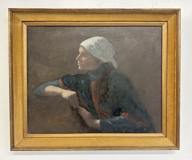 Elias J. Rivera (1937 - 2019) o/c portrait of woman in white headwrap, signed lower right, in nice (1 of 4)