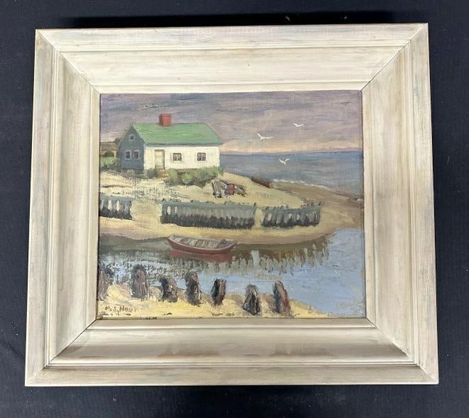 Marsha Joan Hunt o/c landscape - seascape, circa 1930's or 1940's, signed lower left corner, from (1 of 4)