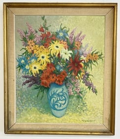 Wonderful o/b floral still life signed ( BELLEFROID), signed lower right as pictured, from Hudson