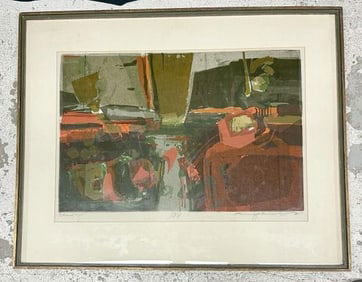 Mid Century abstract silkscreen print, titled ( ELEGY ), dated 1965, number 18 of 18 printed, signed