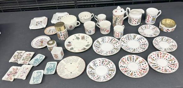 Lot of porcelain PLAYING CARDS related wares, good lot for dealer to sort out, in overall nice