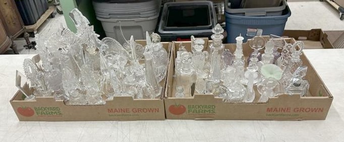 (2) big trays of PERFUME clear bottles, nice lot for dealer to sort out, from Albany, N.Y.