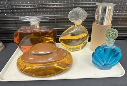 Lot of (5) vintage PERFUME bottle counter top displays, good overall condition, largest measures 11"