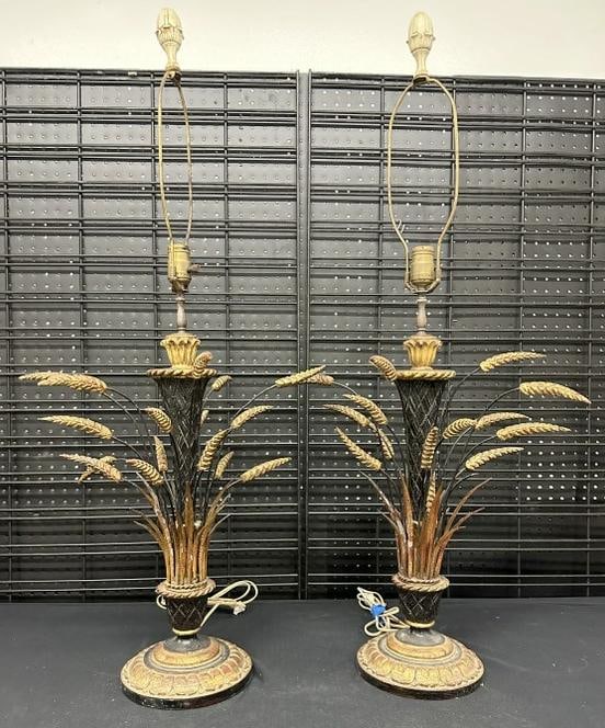Wonderful decorative pair wheat sheaf table lamps, in nice estate condition, no shades, wonderful (1 of 4)