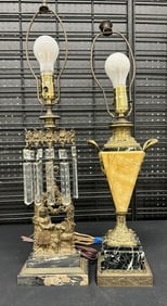 (2) decorative older table lamps from Woodstock, N.Y. home, both in working order, no shades. One is