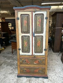 Wonderful painted armoire from Hudson Valley estate, structurally sound, wonderful blue paint on