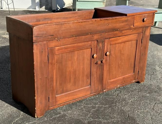 19th c Hudson Valley pine dry sink, nice older finish, structurally sound, measures 55.5" wide x (1 of 2)
