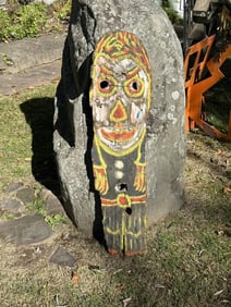 Maury Colow (1917-1993) Woodstock, N. Y. Folk Art painted wood wall hanging of figure, measures 43"