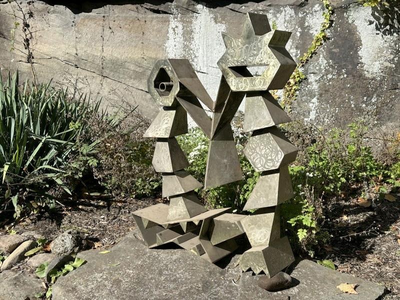 Maury Colow (1917-1993) Woodstock, N. Y. steel abstract face sculpture, measures 44" high x 34" wide (1 of 3)