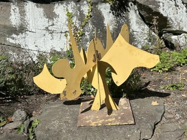 Maury Colow (1917-1993) Woodstock, N. Y. steel abstract garden statue, measures 38.5" high x 50"