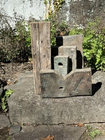 Maury Colow (1917-1993) Woodstock, N. Y. abstract wood sculpture, measures 25.5" high x 19.5" wide x