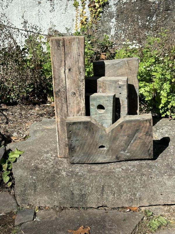 Maury Colow (1917-1993) Woodstock, N. Y. abstract wood sculpture, measures 25.5" high x 19.5" wide x (1 of 3)