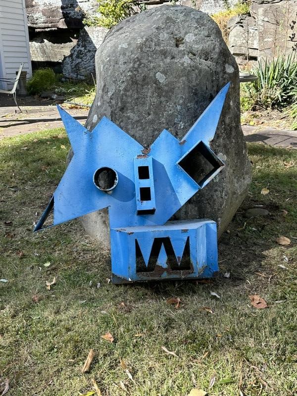 Maury Colow (1917-1993) Woodstock, N. Y. steel abstract face sculpture, measures 36.75" high x 34" (1 of 4)