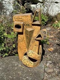 Maury Colow (1917-1993) Woodstock, N. Y. abstract paper mache table top face sculpture, with