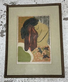 Bruce Currie (Born 1911) Mid Century print titled ( GIRL DRYING HER HAIR ), dated 1961, measures 16"