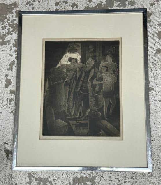Julio De Diego (1900 - 1979) lithograph titled ( THE BORDELLO ), measures 12.5" x 10", silver frame: Julio De Diego (1900 - 1979) lithograph titled ( THE BORDELLO ), measures 12.5" x 10", silver frame measures 21" x 17", fine estate condition, from Woodstock, N.Y. collection.