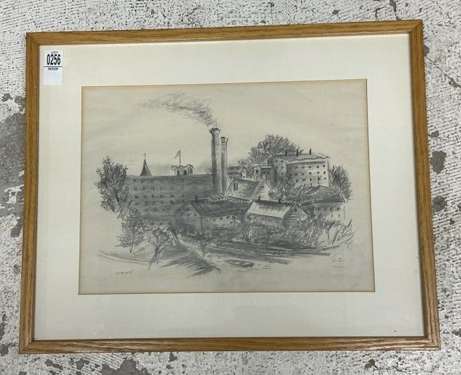 Karl Eugene Fortess (1907 - 1993) pencil drawing titled ( MAINE ), townscape, initialed lower right. (1 of 5)