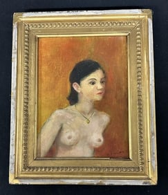 Dorothy Varian (1895 - 1985) o/c nude woman wearing heart shaped necklace, signed lower right, nice