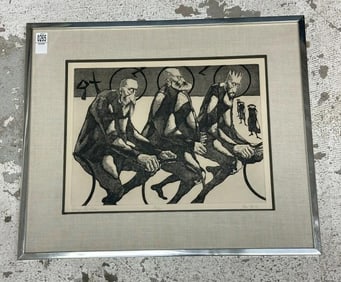 John Nathaniel Fenton (1912 - 1977) signed etching titled ( GROUP THE ELDERS ), number 87 of 225.