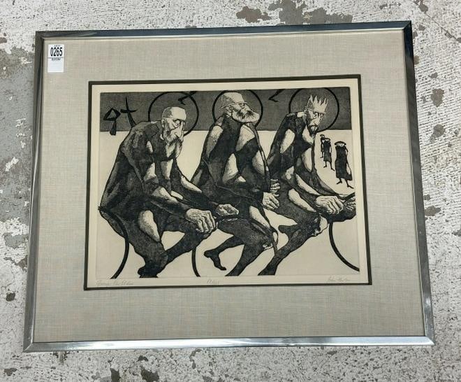John Nathaniel Fenton (1912 - 1977) signed etching titled ( GROUP THE ELDERS ), number 87 of 225. (1 of 3)